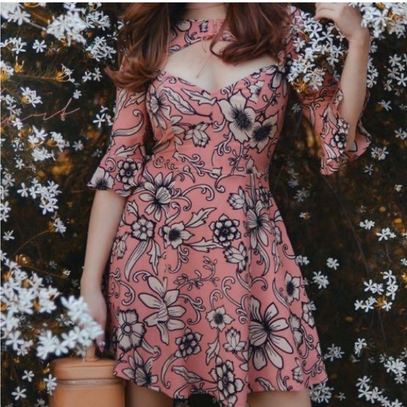 SOLD For Love & Lemons Ayla Laced Up Dress in Pink Floral - Picture 4 of 14